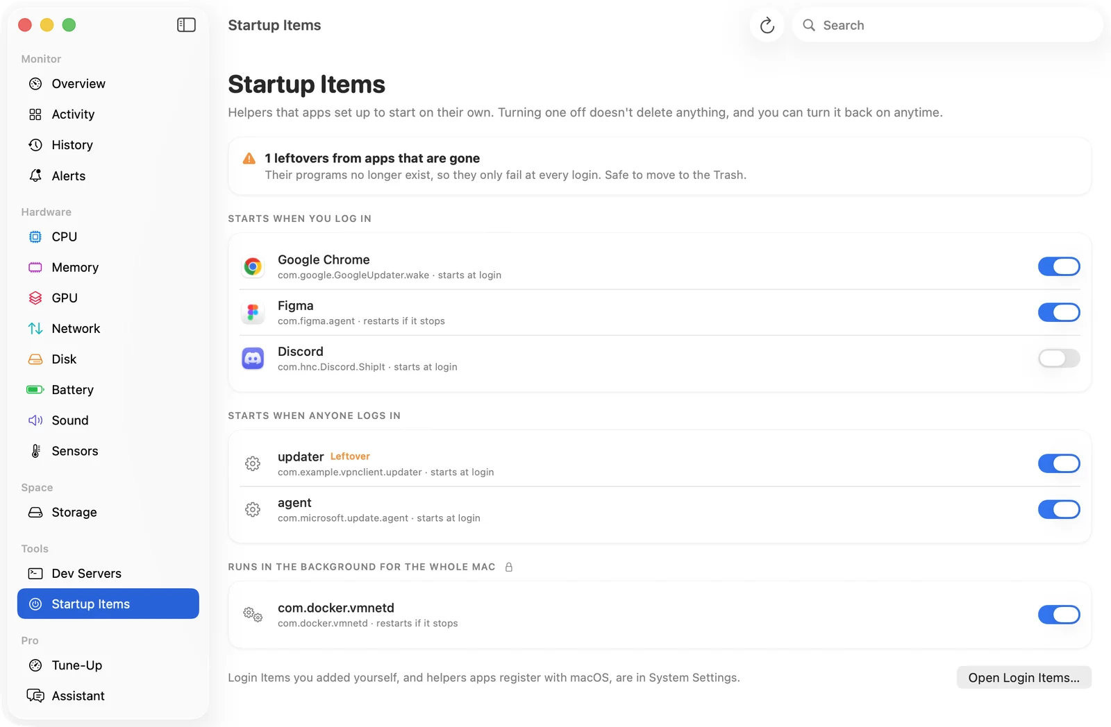 Startup items